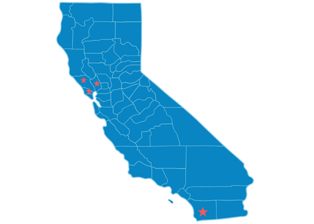 Service area map for North Bay Cleaners, covering Sonoma, Marin, and Napa counties.