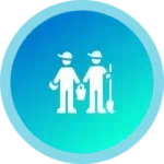 Professionally trained cleaners holding cleaning suplies